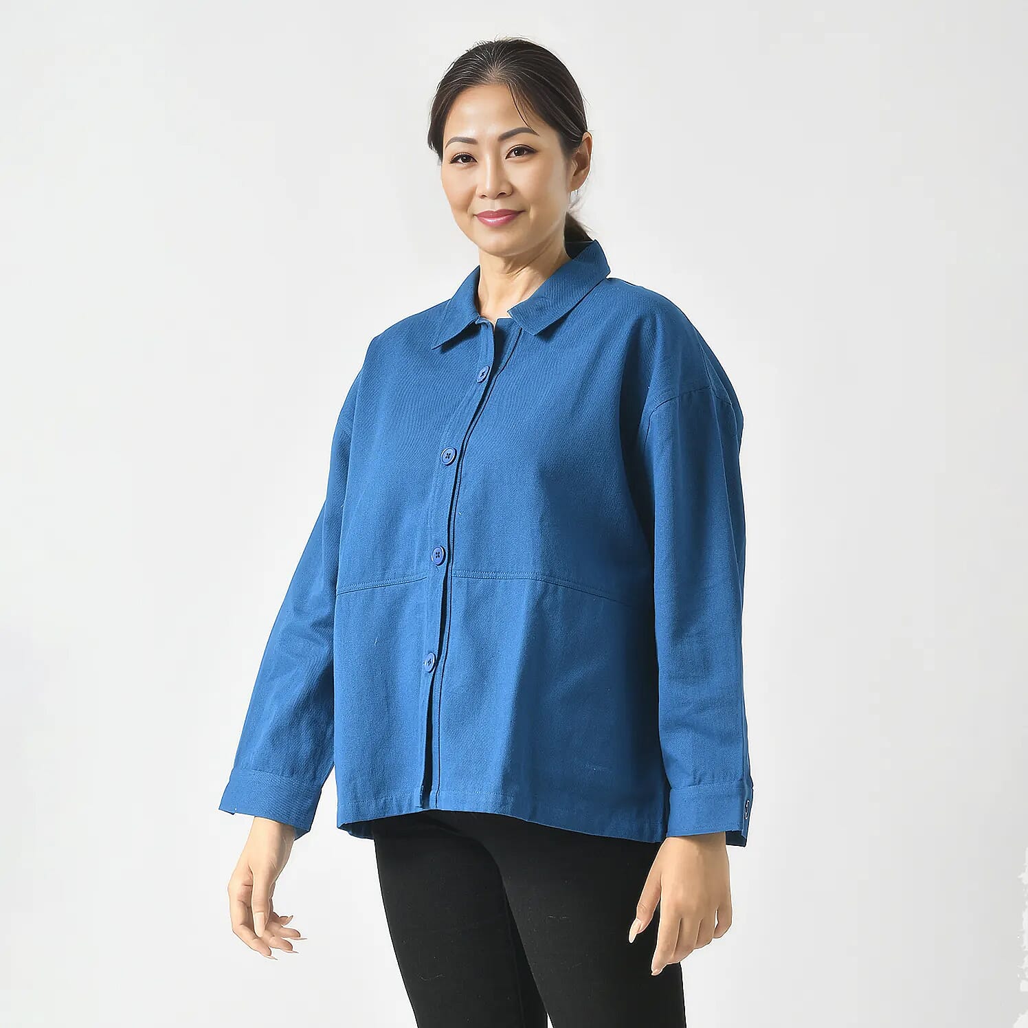 La Marey 100% Cotton Solid Jacket (Size S, 8 to 10) - Blue