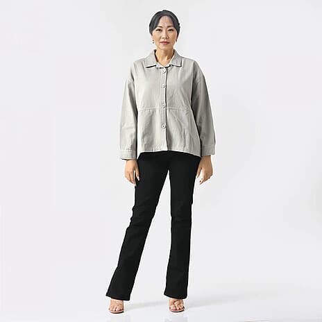 La Marey 100% Cotton Solid Jacket (Size M, 12 to 14) - Grey