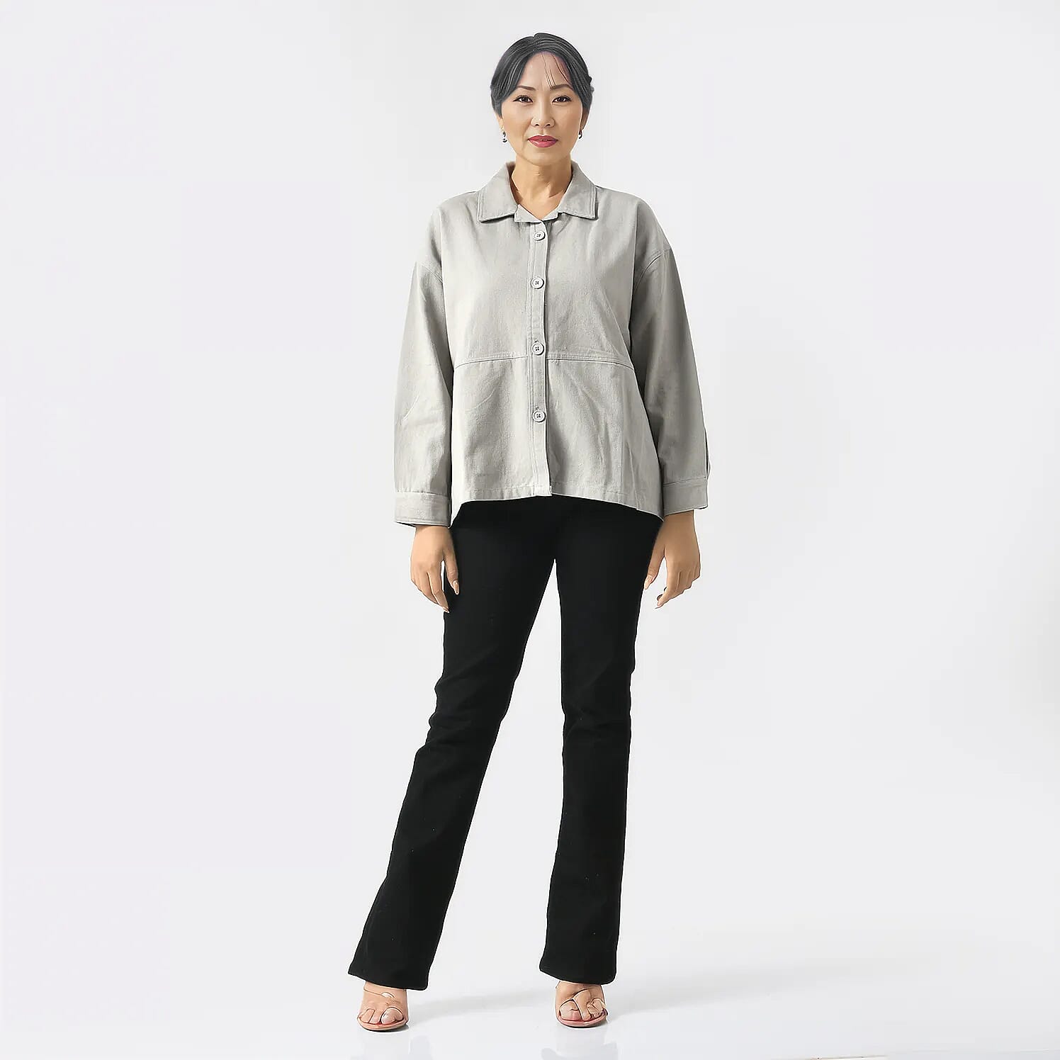 La Marey 100% Cotton Solid Jacket (Size L) - Grey