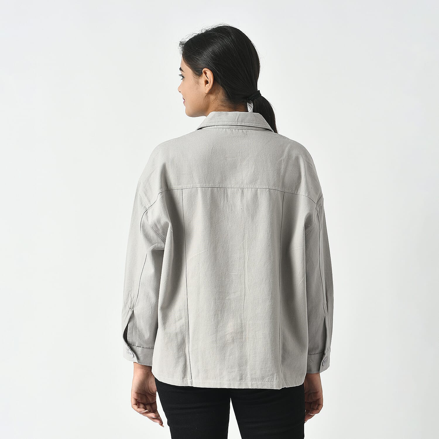 La Marey 100% Cotton Solid Jacket (Size L) - Grey