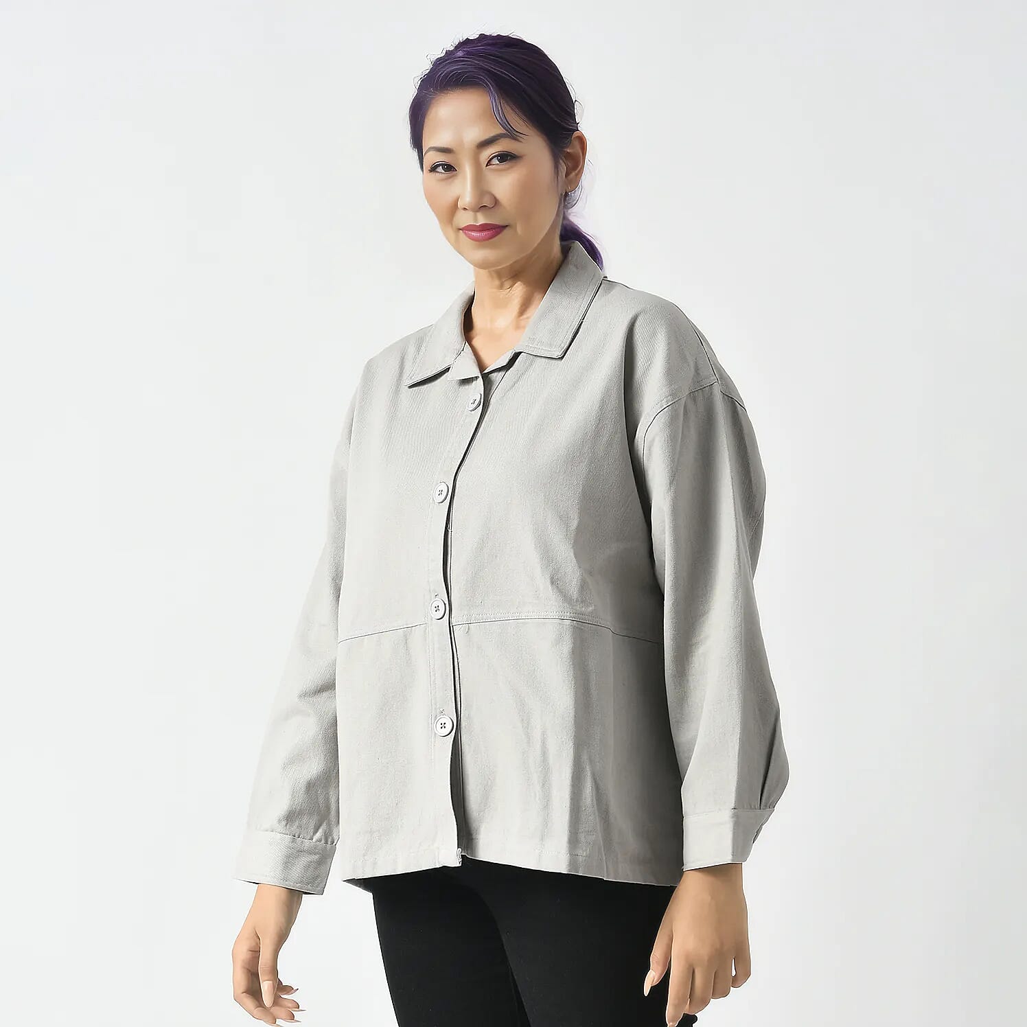 La Marey 100% Cotton Solid Jacket (Size L) - Grey