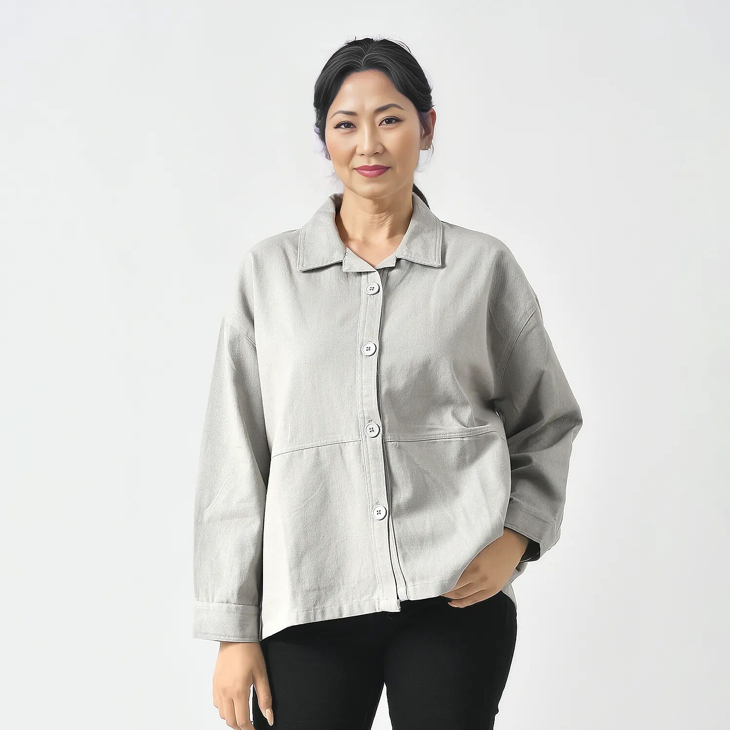 La Marey 100% Cotton Solid Jacket (Size L) - Grey