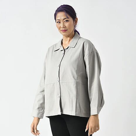 La Marey 100% Cotton Solid Jacket (Size XXL) - Grey