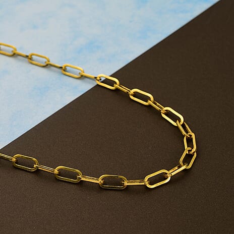 Italian Closeout Deal - Yellow Gold Overlay Sterling Silver Paperclip Necklace With Lobster Clasp (Size - 22)