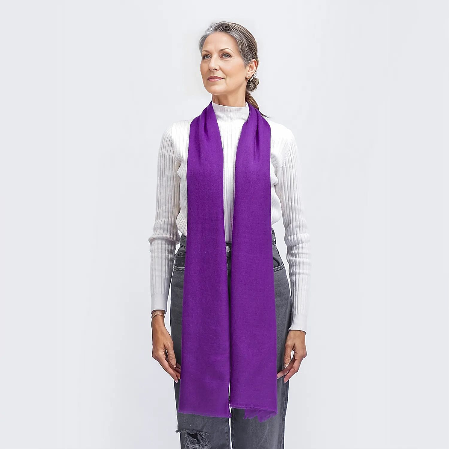 La Marey Cashmere Wool Solid Scarf - Purple