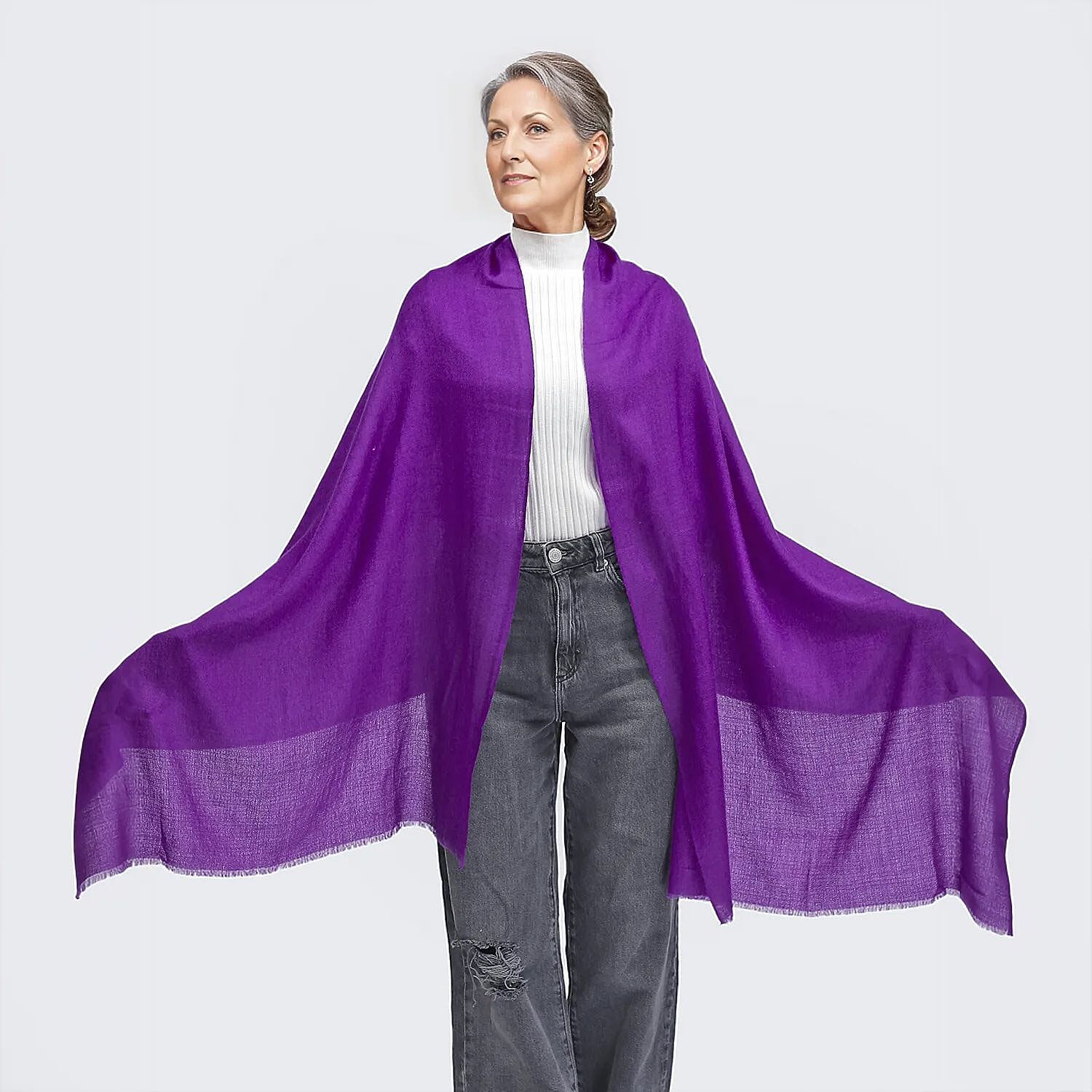 La Marey Cashmere Wool Solid Scarf - Purple