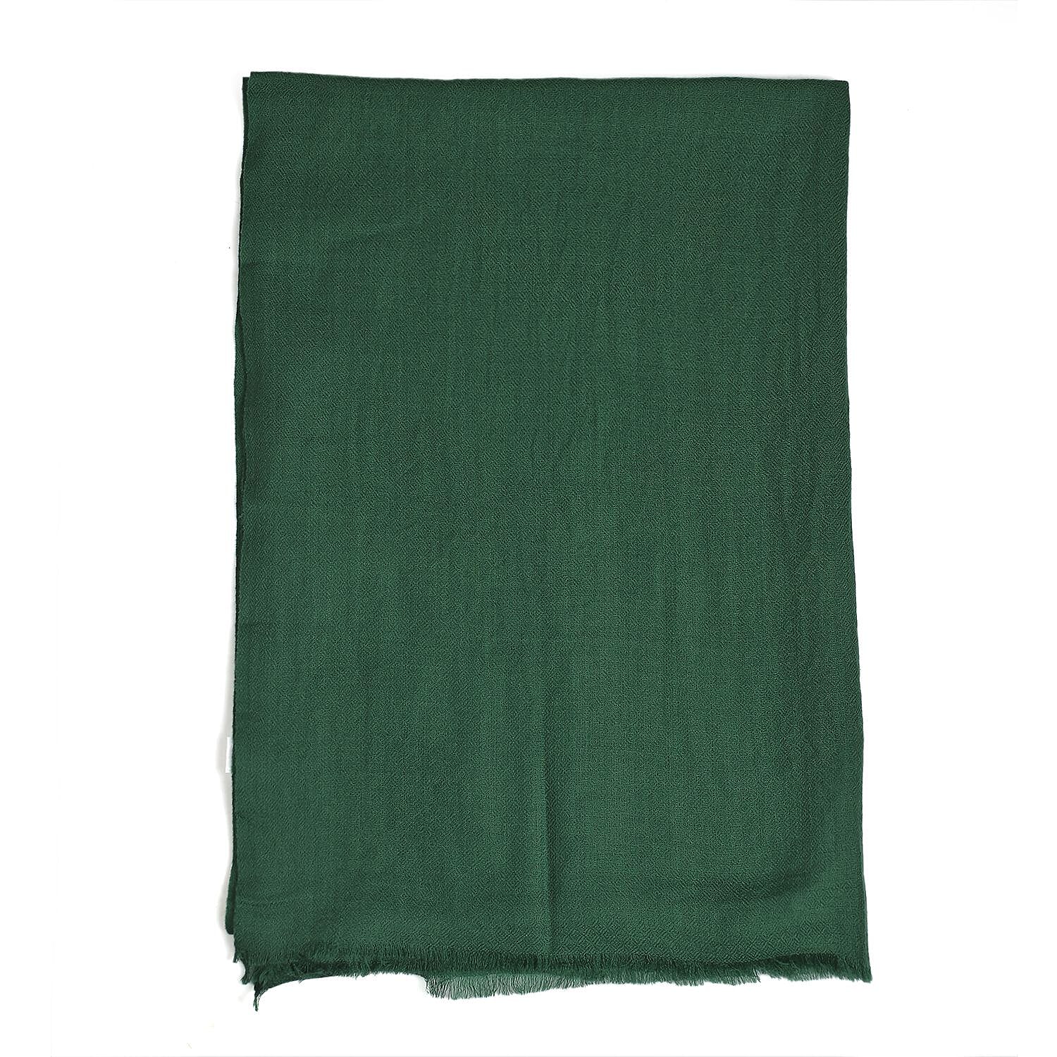 Mothers Day Gift Idea- La Marey 100% Cashmere Solid Wool Scarf with Gift Box (Size 190x70 cm) - Green