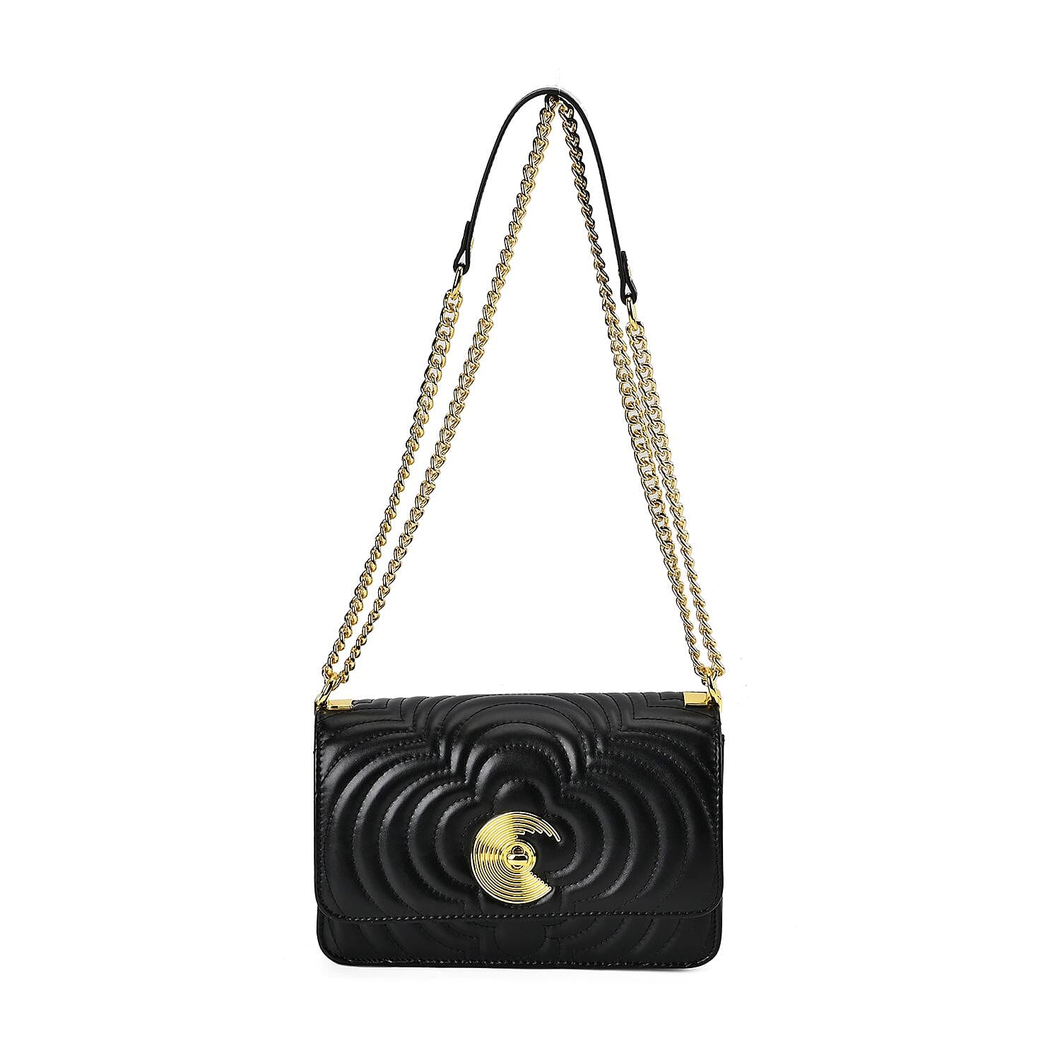 Leather Leaf Crossbody Bag (Size 23x8x15 cm) - Black