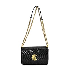 Leather Leaf Crossbody Bag (Size 23x8x15 cm) - Black