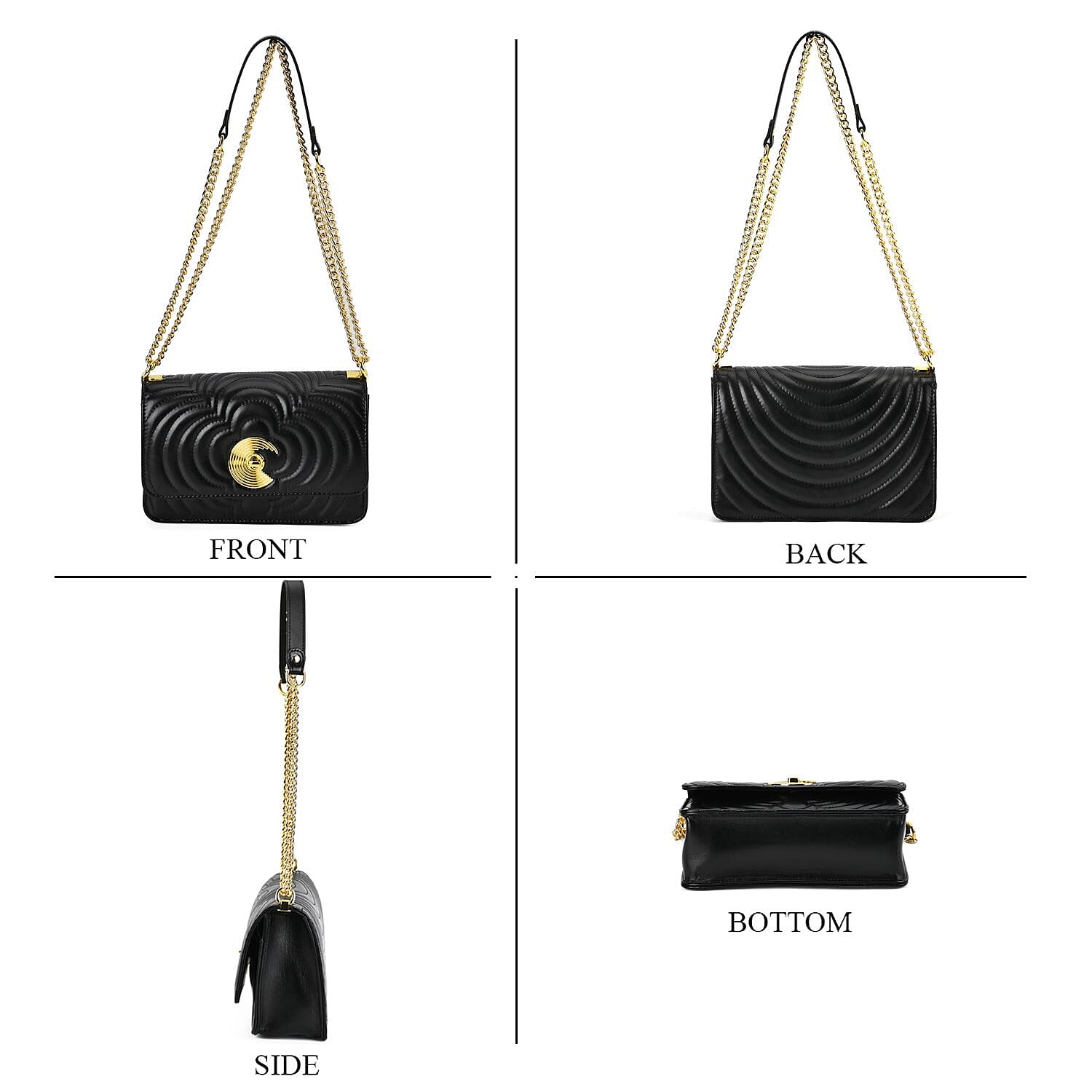 Leather Leaf Crossbody Bag (Size 23x8x15 cm) - Black