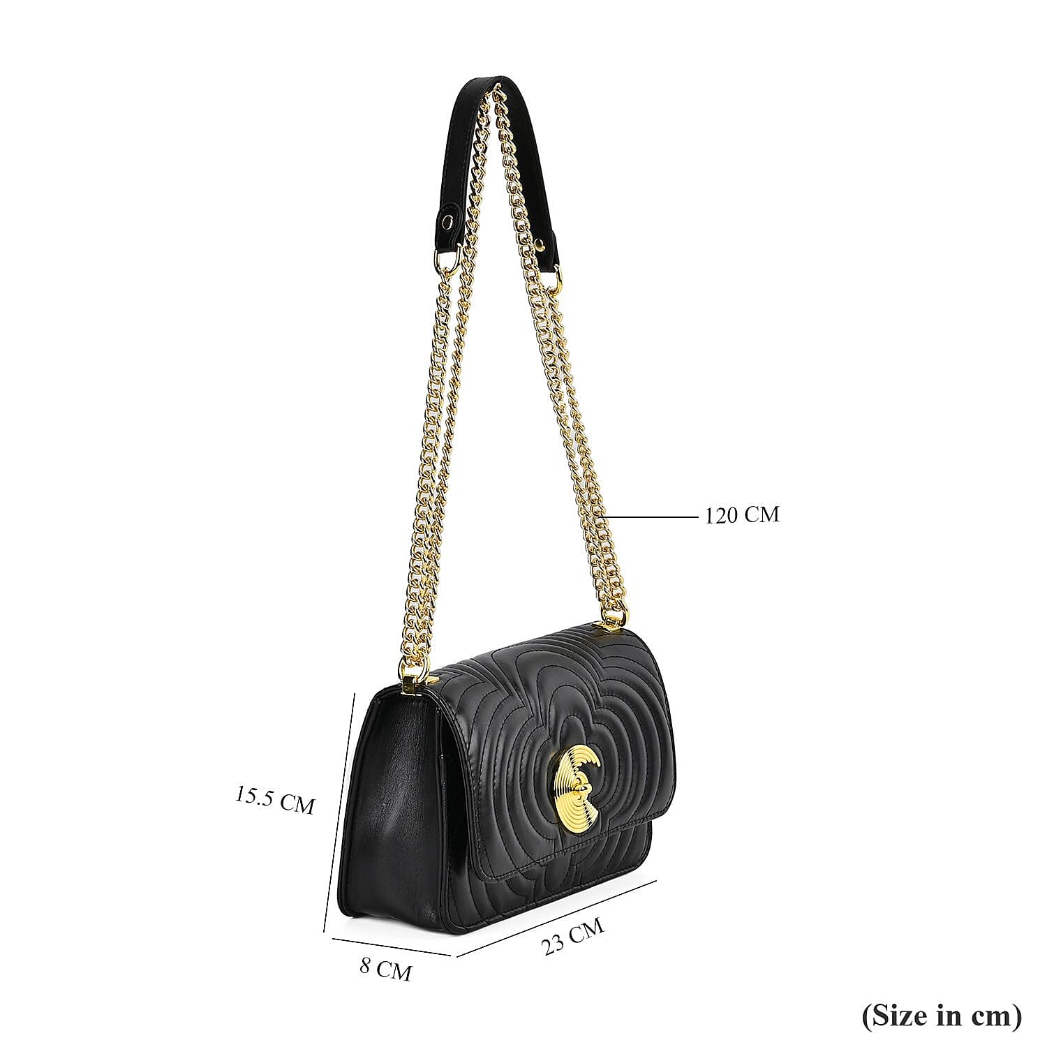 Leather Leaf Crossbody Bag (Size 23x8x15 cm) - Black