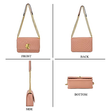 Genuine Leather Clover Pattern Crossbody Bag with Shoulder Strap - Light Pink