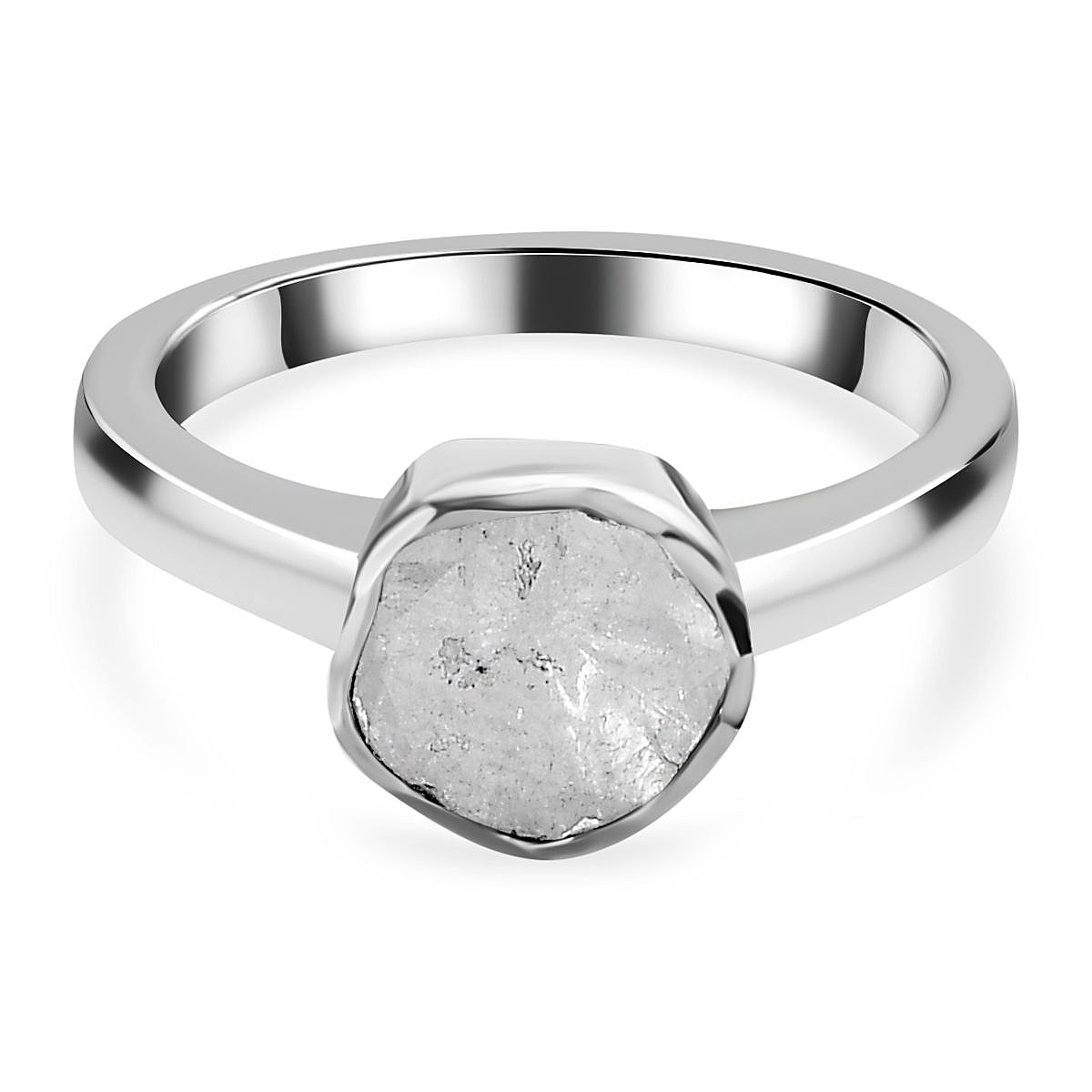 Royal Bali Collection - Artisan Crafted Natural Polki Diamond Solitaire Ring in Platinum Overlay Sterling Silver 0.50 Ct.