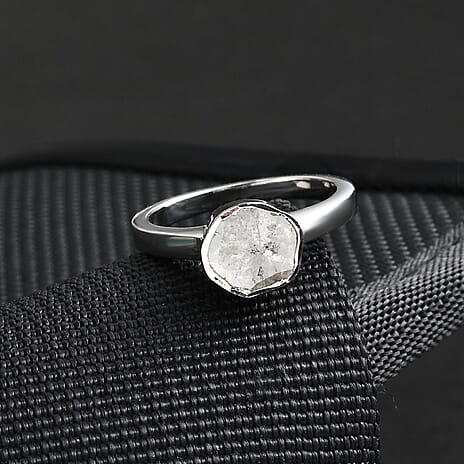 Royal Bali Collection - Artisan Crafted Natural Polki Diamond Ring in Platinum Overlay Sterling Silver 0.50 Ct.