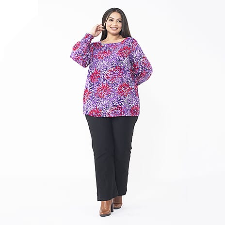 TAMSY 100% Viscose Floral Printed Full Sleeve Top with Smoking Cuffs (Size S, 8-12) - Pink