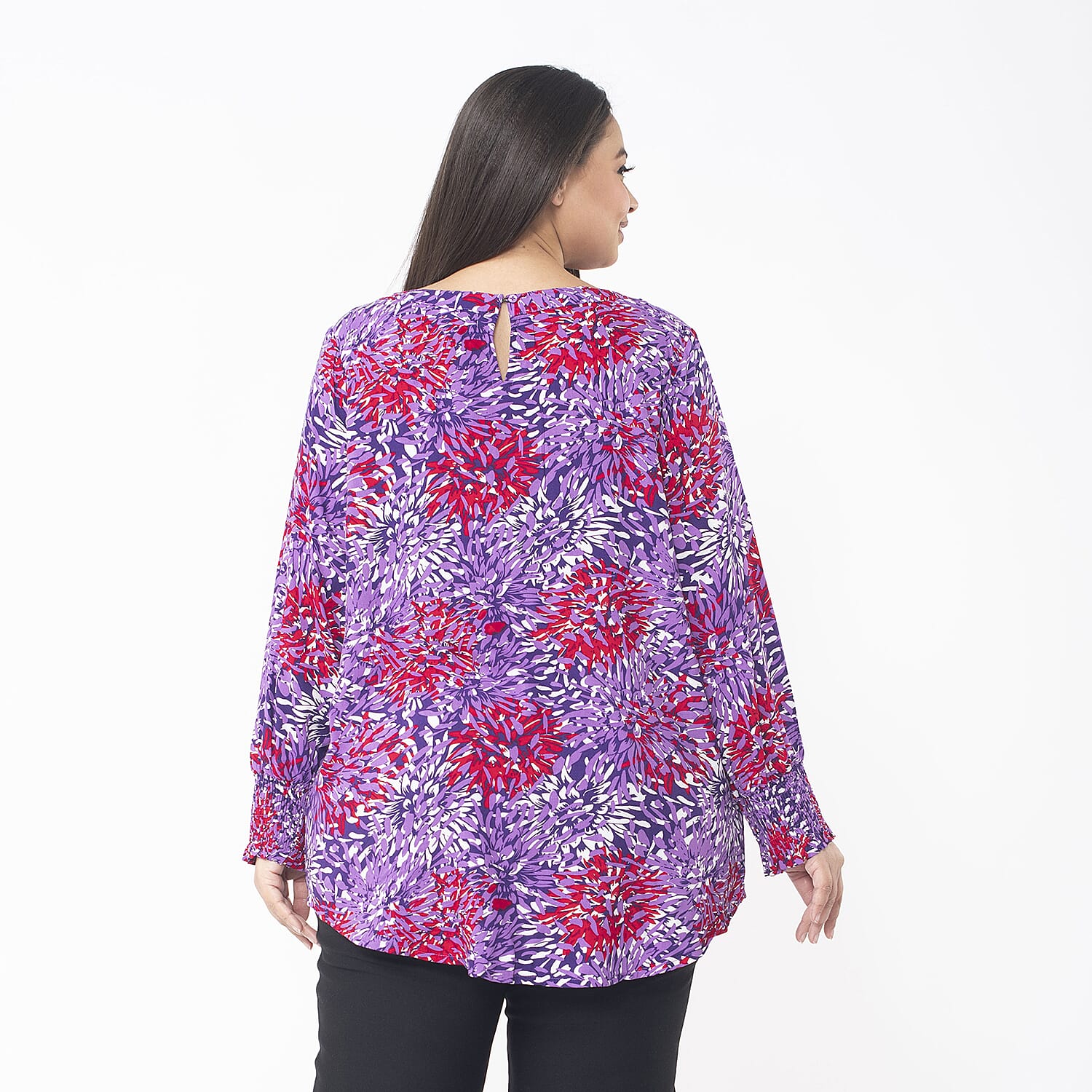 TAMSY 100% Viscose Floral Printed Full Sleeve Top with Smoking Cuffs (Size S, 8-12) - Pink