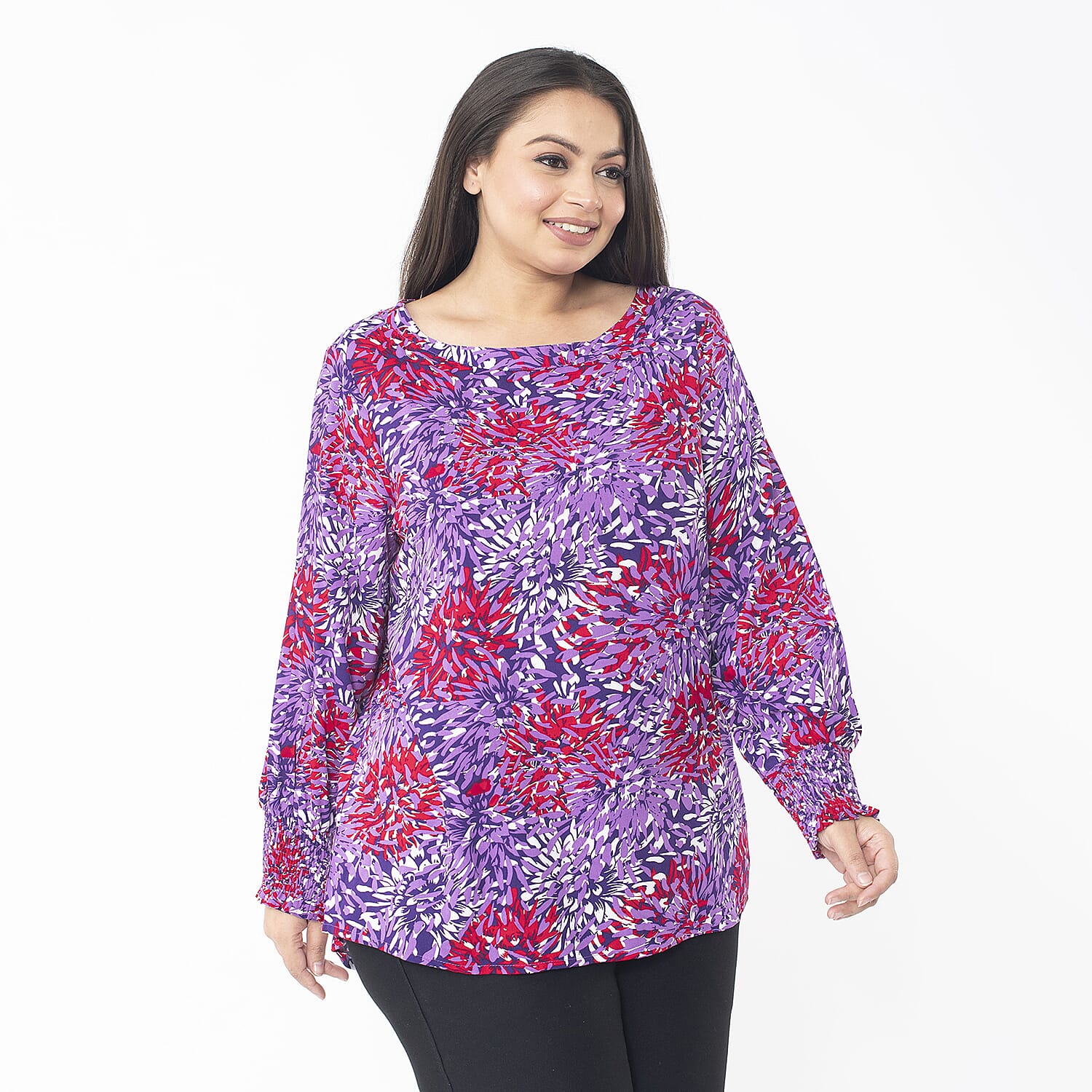 TAMSY 100% Viscose Floral Printed Full Sleeve Top with Smoking Cuffs (Size S, 8-12) - Pink