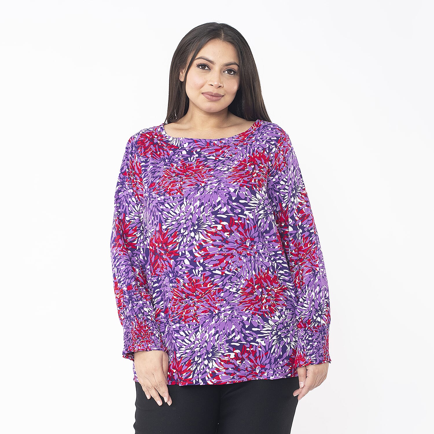 TAMSY 100% Viscose Floral Printed Full Sleeve Top with Smoking Cuffs (Size S, 8-12) - Pink