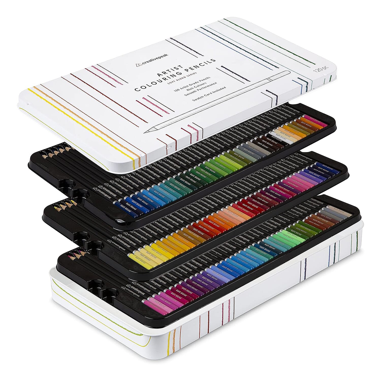 Creativepeak Set of 120 Professional Grade Vivid Highly Pigmented Colouring Pencils with Case