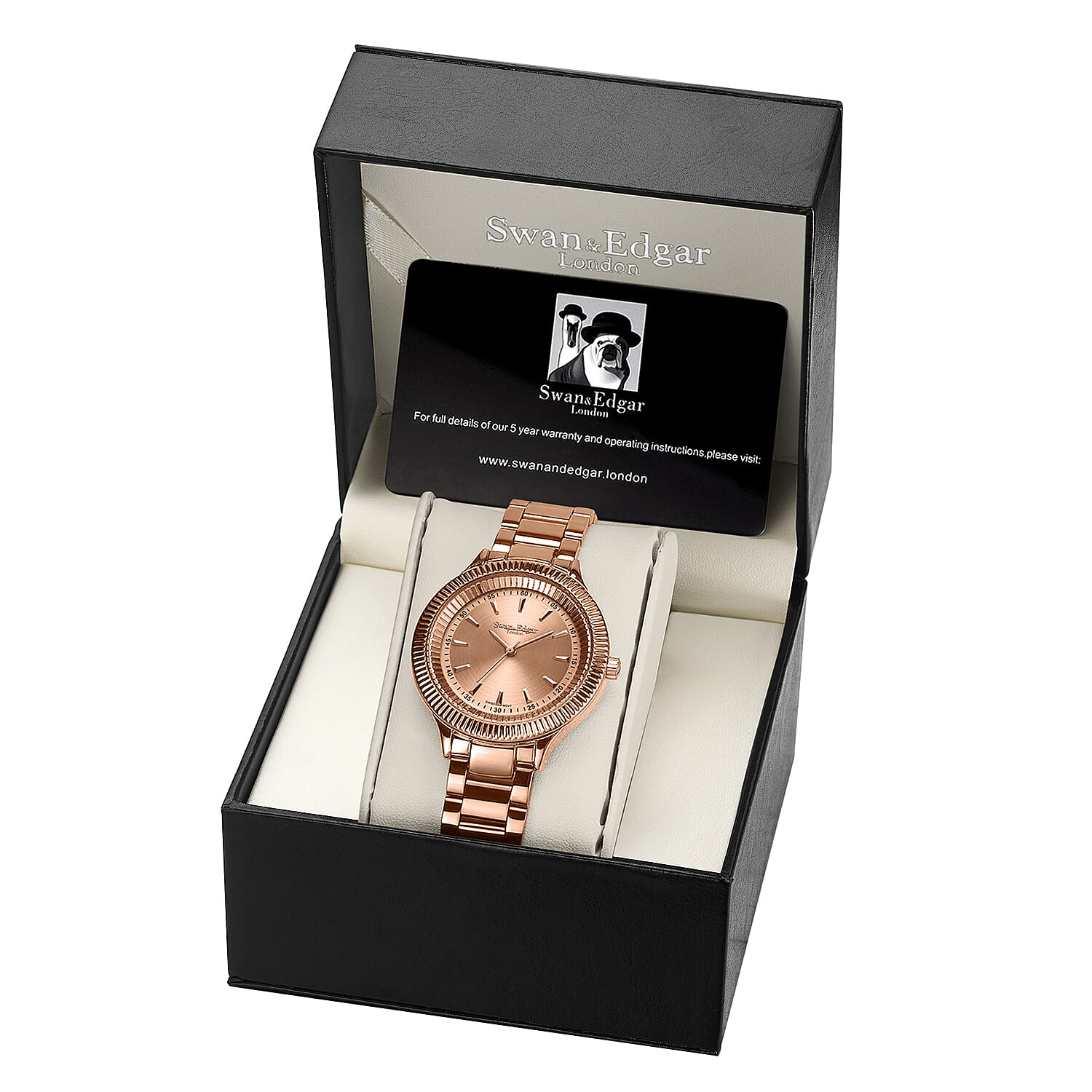 Swan - Edgar Ladies Duet Swiss Quartz Movement Rose Dial Water Resistant Watch With Rose Gold Stainless Steel Chain Bracelet Swan - Edgar Ladies Duet Swiss Quartz Movement Rose Dial Water Resistant Watch With Rose Gold Stainless Steel Chain Bracelet