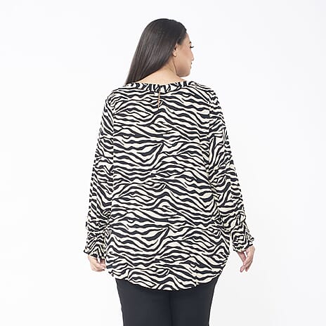 Tamsy 100% Viscose Zebra Print Top (Size L 16-18) - Beige & Black