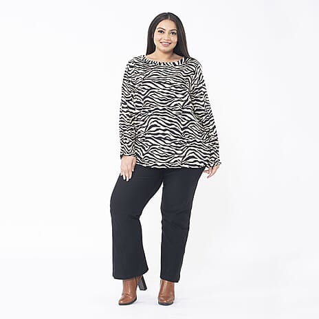 Tamsy 100% Viscose Zebra Print Top (Size XL 20 - 22) - Beige & Black
