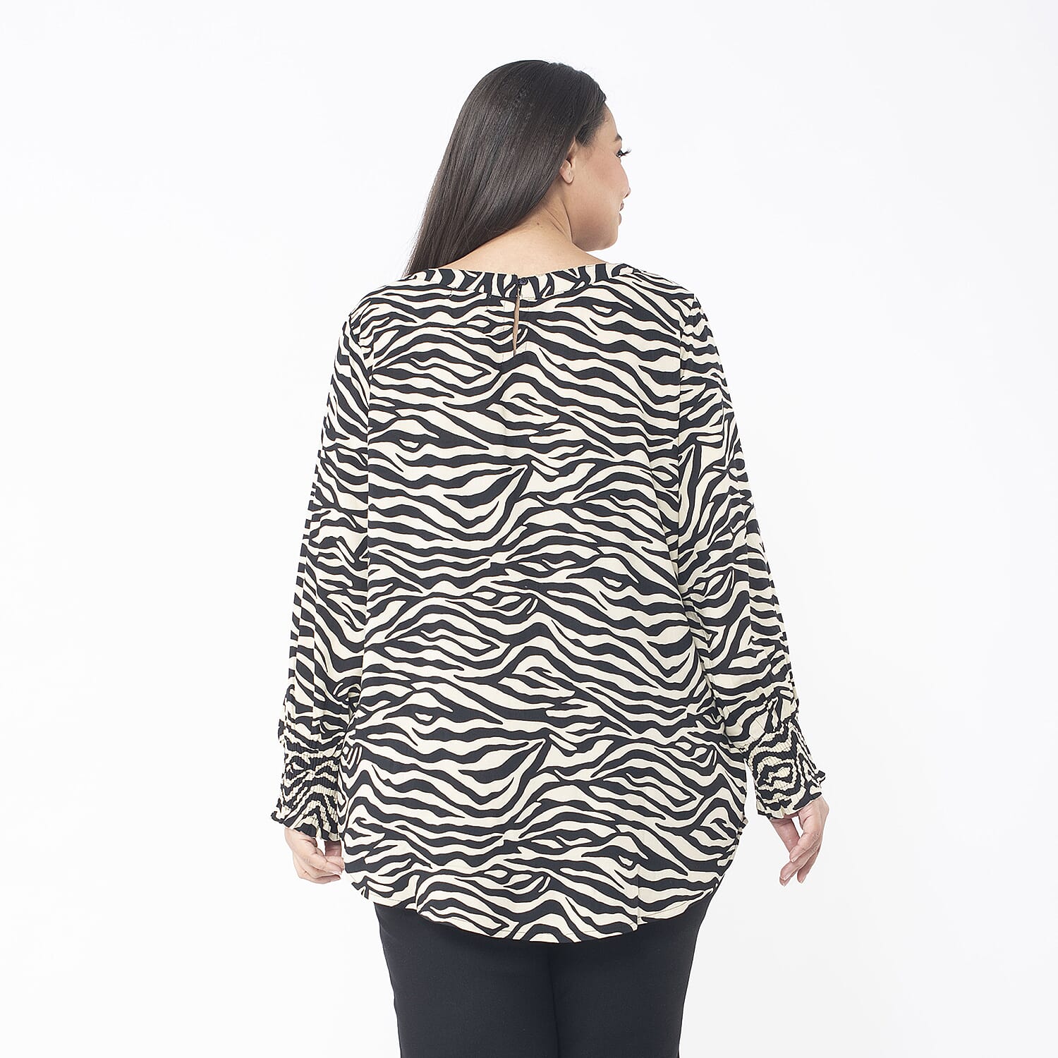 TAMSY Zebra Pattern Bishop Sleeve Top (Size XL, 20-22) - Beige & Black