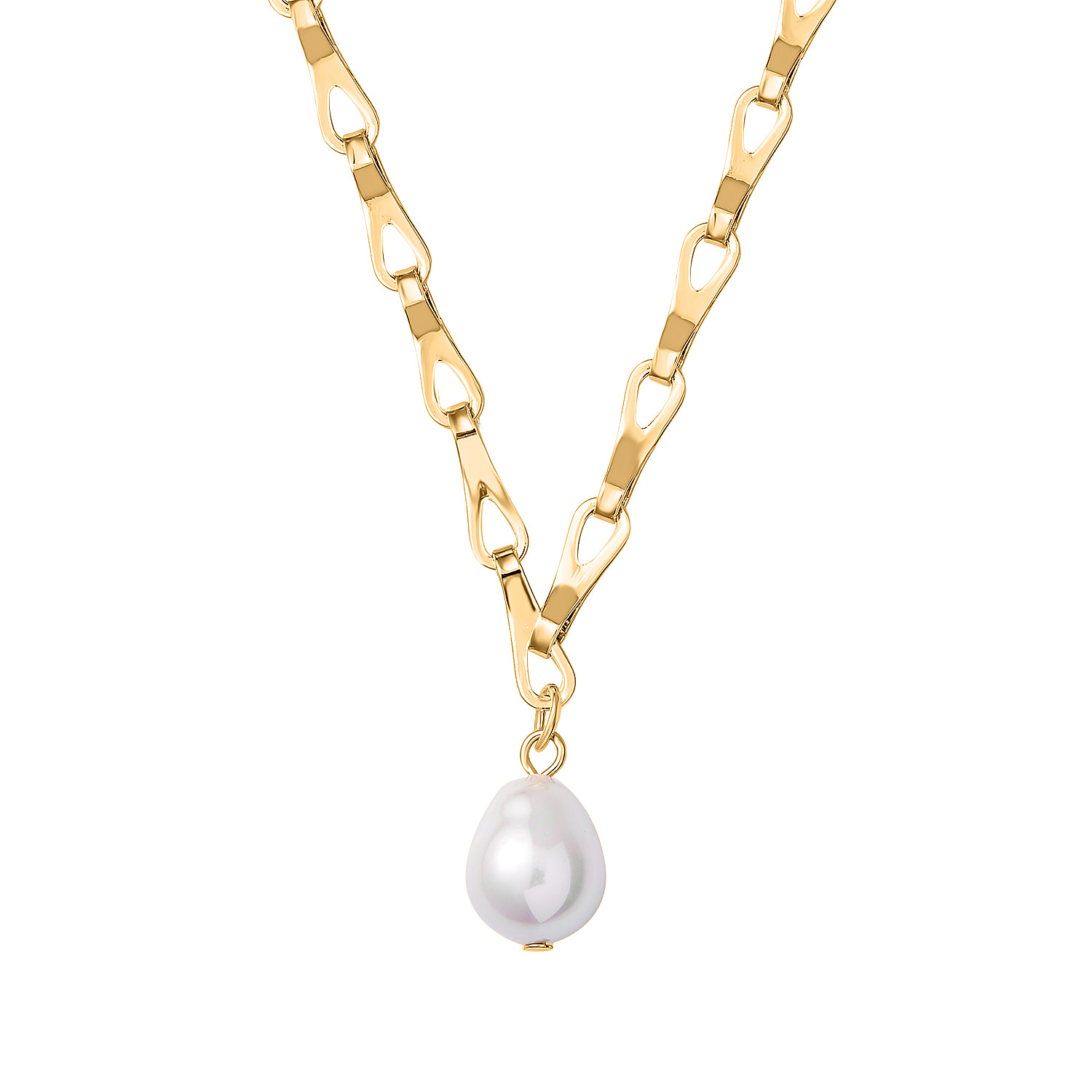 Designer Inspired - White Baroque Shape Shell Pearl Necklace (Size - 20)