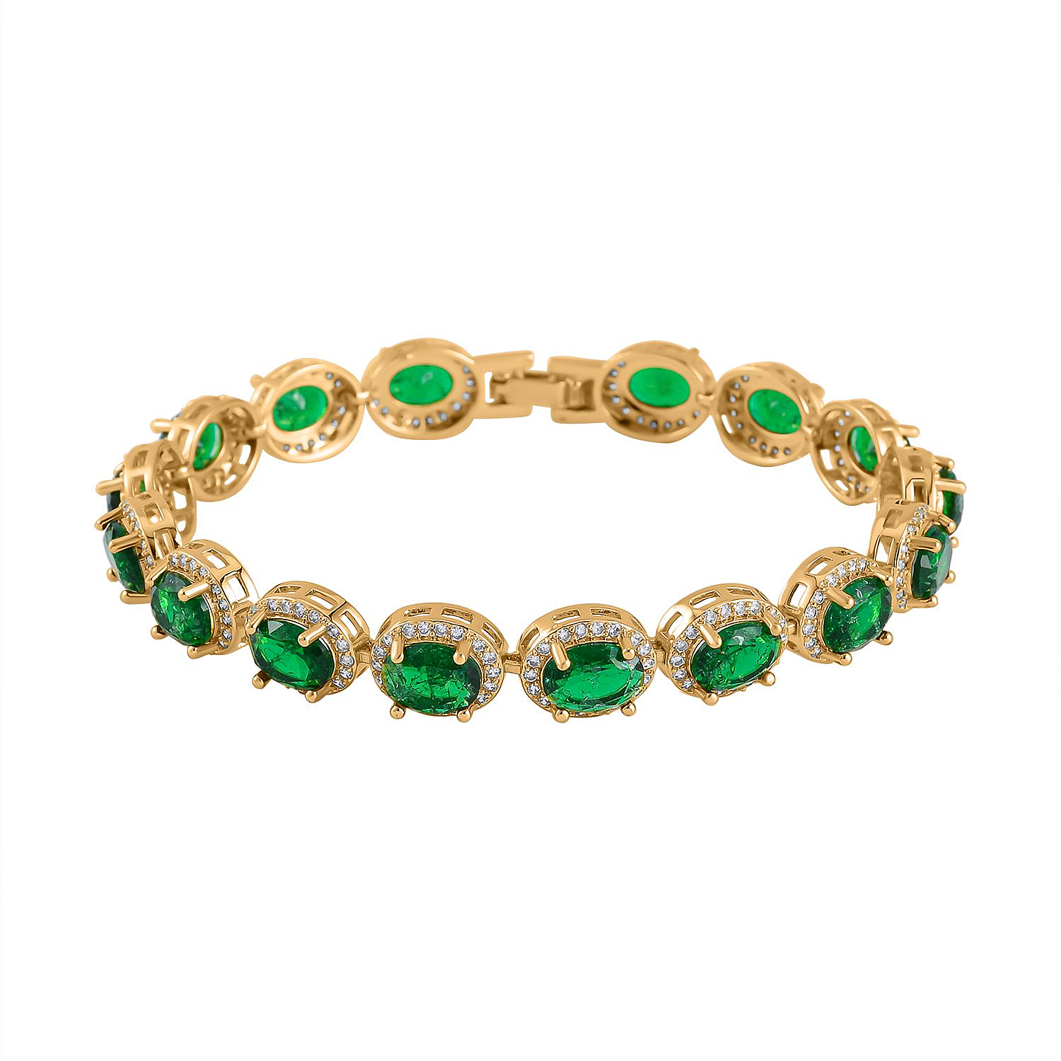 One Time Closeout - Simulated Chrome Diopside & Simulated Diamond Tennis Bracelet (Size - 7.5) in Yellow Gold Tone
