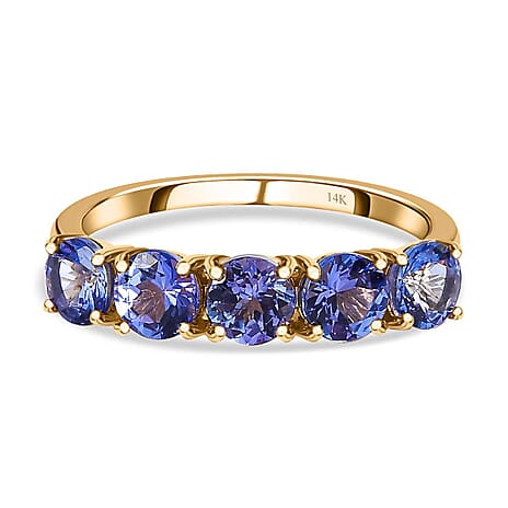 14K Yellow Gold Premium Tanzanite 5 Stone Ring 1.84 Ct.
