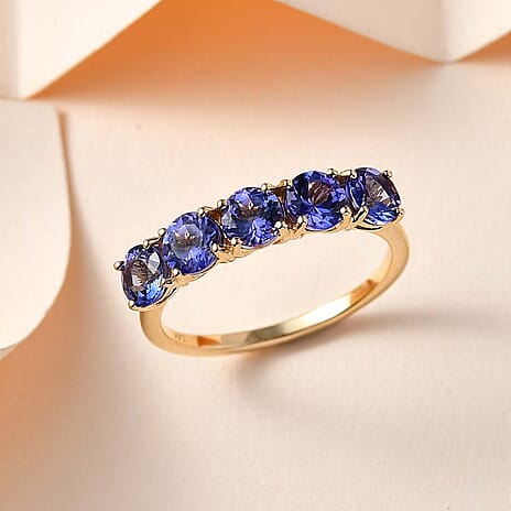14K Yellow Gold Premium Tanzanite 5 Stone Ring 1.84 Ct.