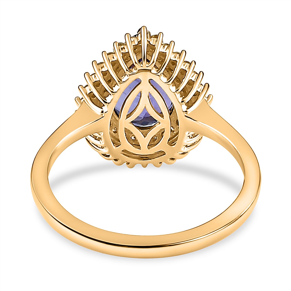 14K Yellow Gold Premium Tanzanite, Natural Yellow Diamond & White Diamond Tear Drop Ring 2.40 Ct.