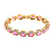 HongKong Closeout - Simulated Pink Sapphire and Simulated Diamond Tennis Bracelet (Size - 7.5) in Yellow Gold Tone