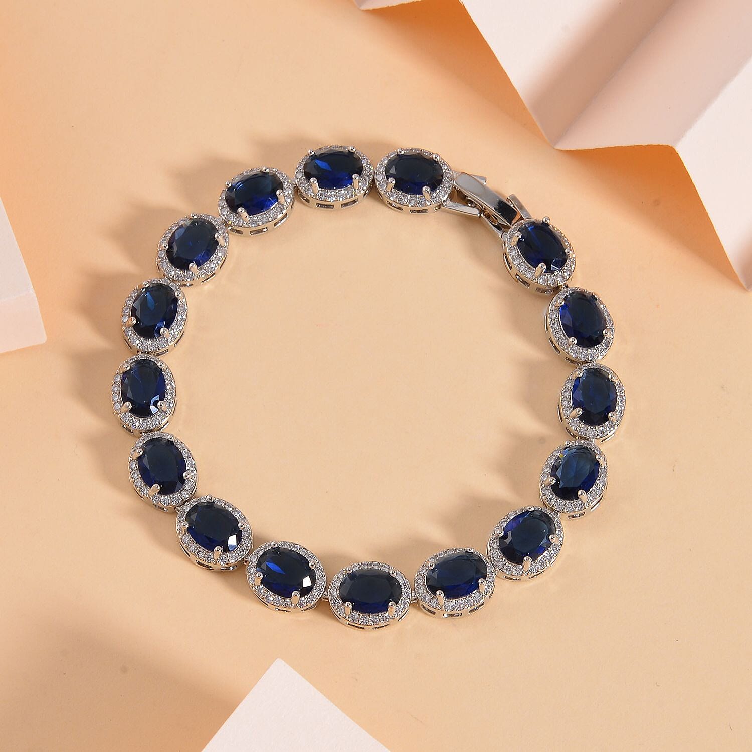 HongKong Closeout - Simulated Blue Sapphire & Simulated Diamond Tennis Bracelet (Size - 7.5)