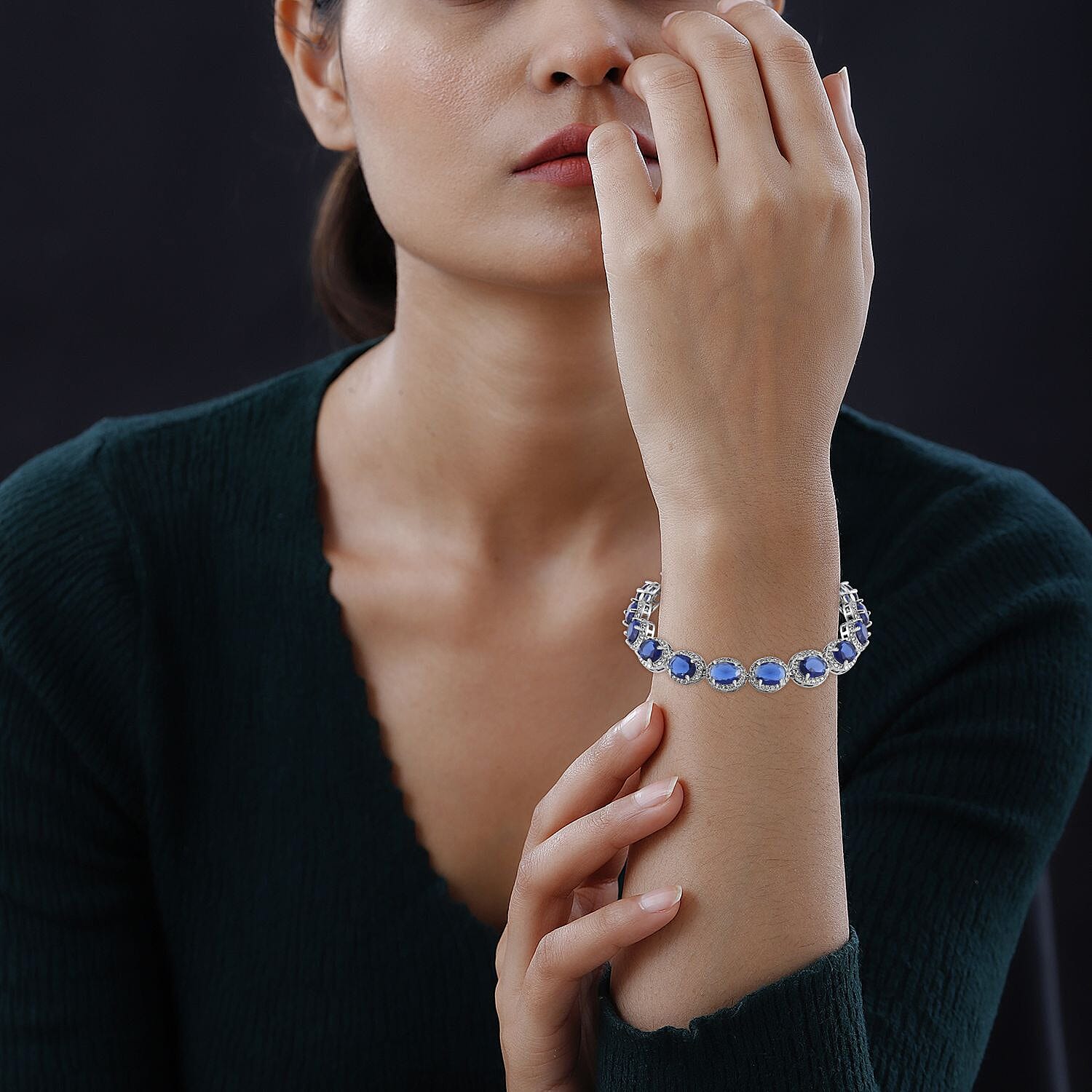 HongKong Closeout - Simulated Blue Sapphire & Simulated Diamond Tennis Bracelet (Size - 7.5)