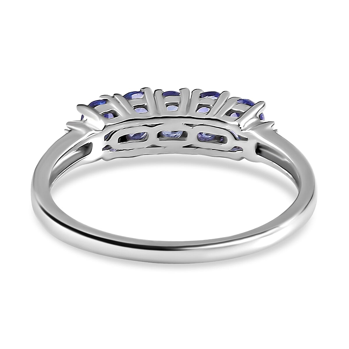 Tanzanite & Diamond 5 Stone Ring in Platinum Overlay Sterling Silver 1.00 Ct