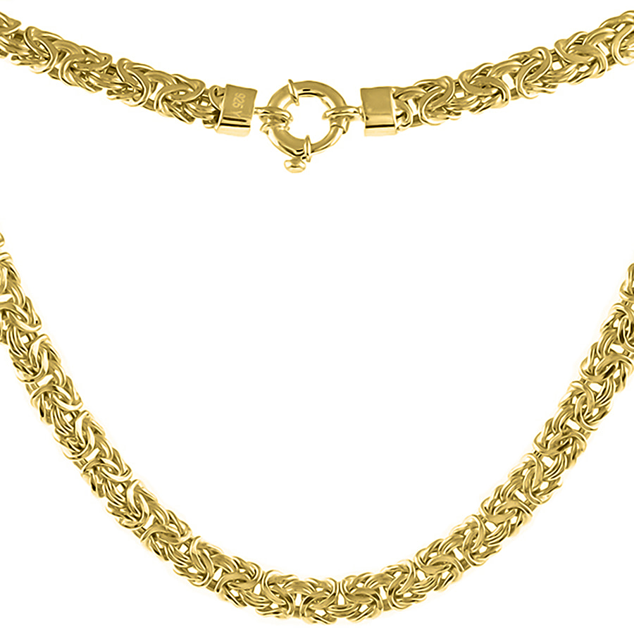 Yellow Gold Overlay Sterling Silver Byzantine Necklace, Silver Wt. 34.5 Gms (Size 20)