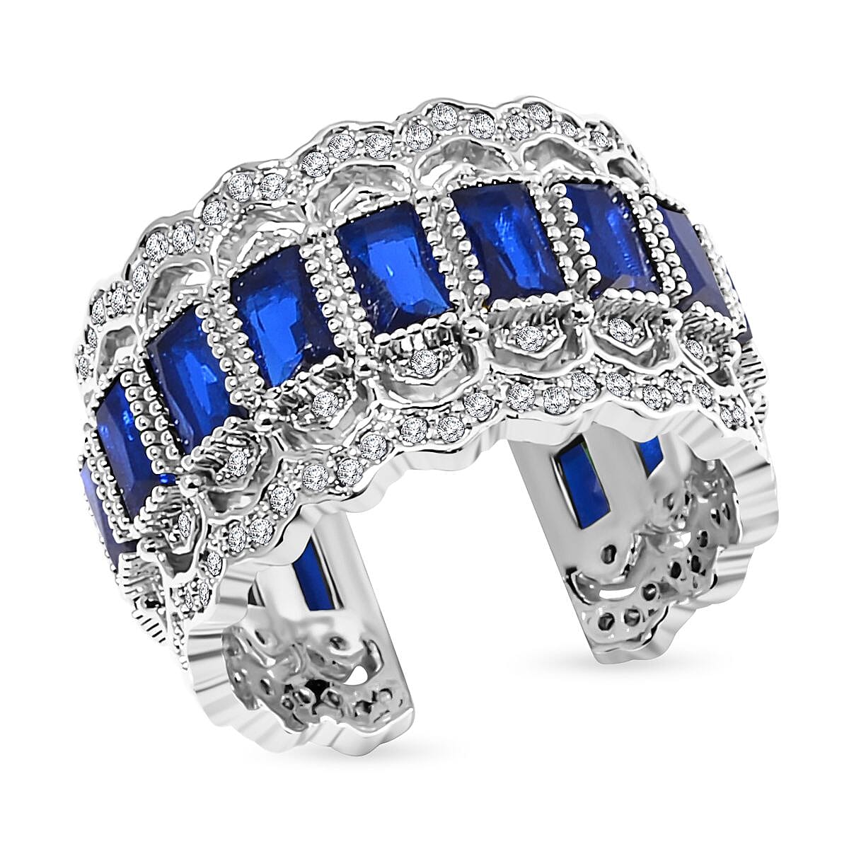 Blue Austrian Crystal & White Cubic Zirconia Adjustable Ring (Size N-P)