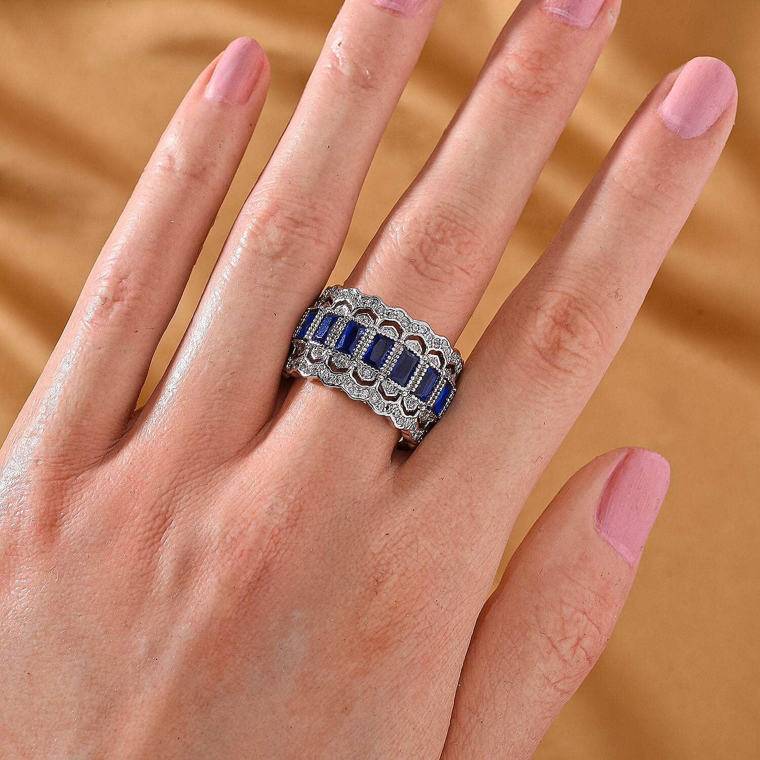 Blue Austrian Crystal & White Cubic Zirconia Adjustable Ring (Size N-P)