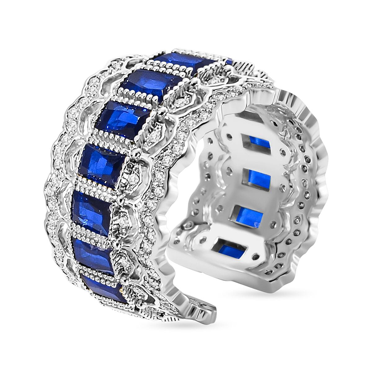 Blue Austrian Crystal & White Cubic Zirconia Adjustable Ring (Size N-P)