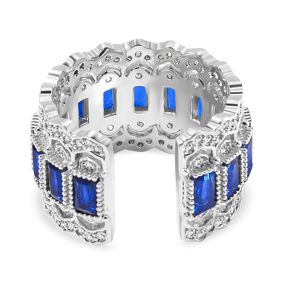 Blue Austrian Crystal & White Cubic Zirconia Adjustable Ring (Size N-P)