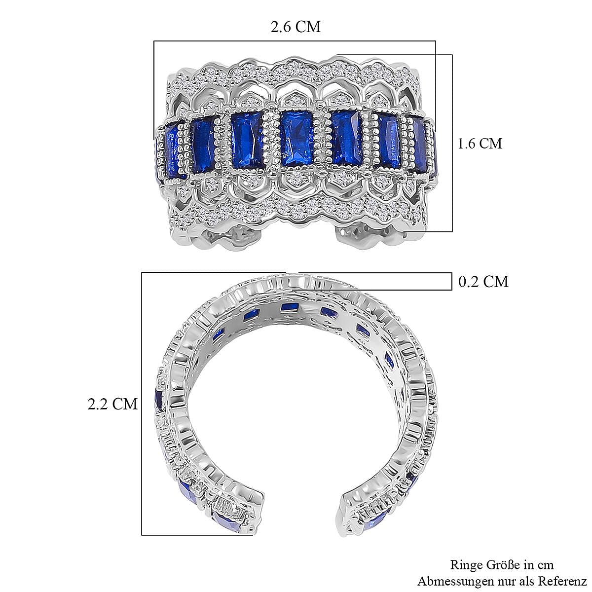 Blue Austrian Crystal & White Cubic Zirconia Adjustable Ring (Size N-P)