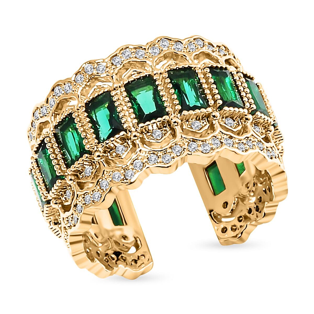 Green Austrian Crystal & White Cubic Zirconia Adjustable Ring Size N-P