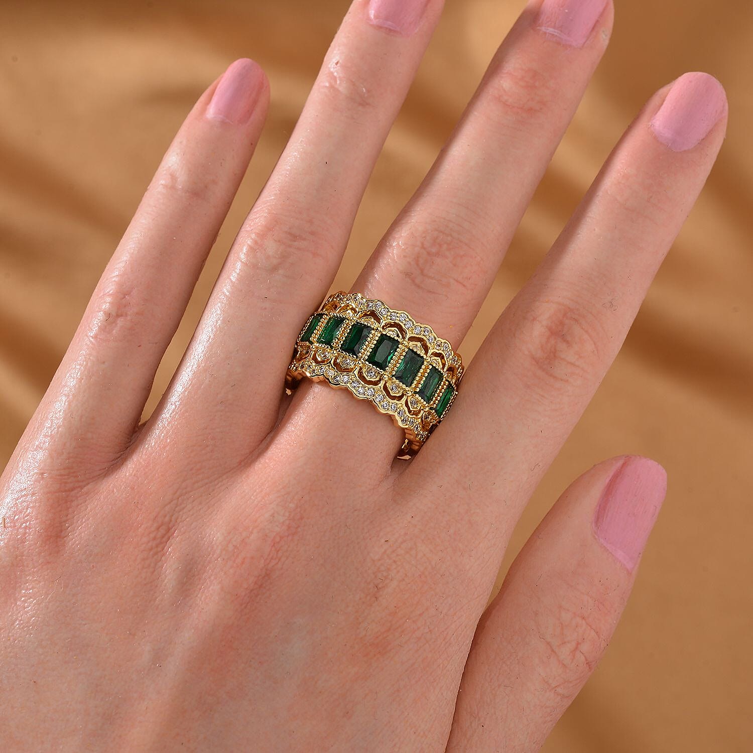 Green Austrian Crystal & White Cubic Zirconia Adjustable Ring Size N-P