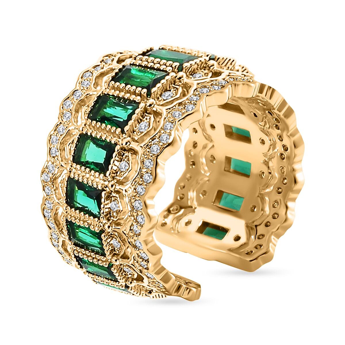 Green Austrian Crystal & White Cubic Zirconia Adjustable Ring Size N-P