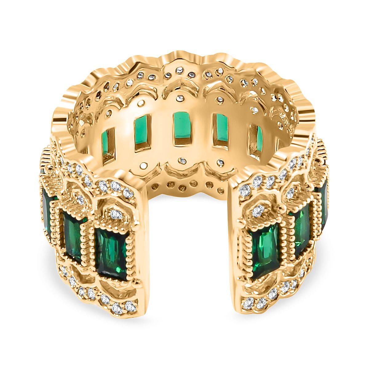 Green Austrian Crystal & White Cubic Zirconia Adjustable Ring Size N-P