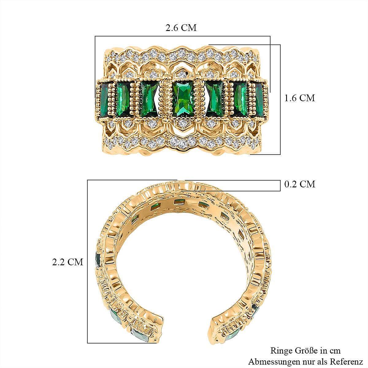 Green Austrian Crystal & White Cubic Zirconia Adjustable Ring Size N-P