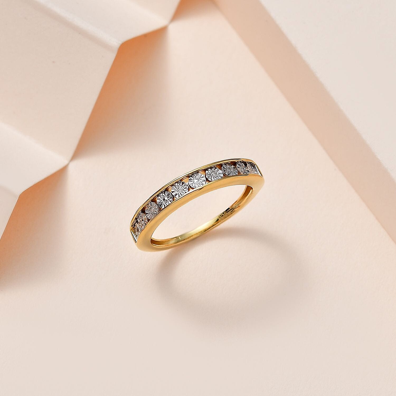 Diamond Half Eternity Band Ring in 18K Yellow Gold Vermeil Plated Sterling Silver