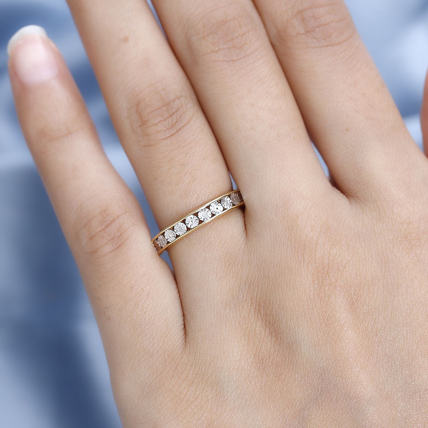 Diamond Half Eternity Band Ring in 18K Yellow Gold Vermeil Plated Sterling Silver