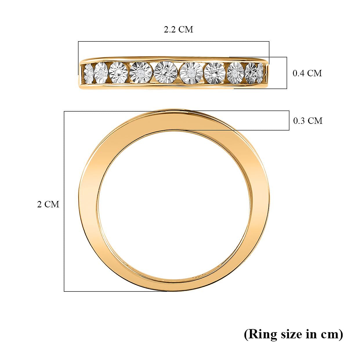 Diamond Half Eternity Band Ring in 18K Yellow Gold Vermeil Plated Sterling Silver